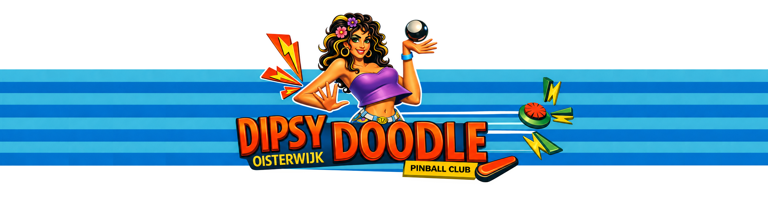 Dipsy Doodle logo vrouw met pinball en 3D letters